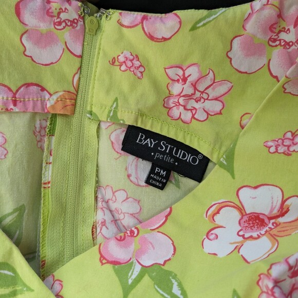 Vintage y2k Bay Studio Midi Dress Faux Wrap Floral Green Crochet Size Petite M - Picture 9 of 10